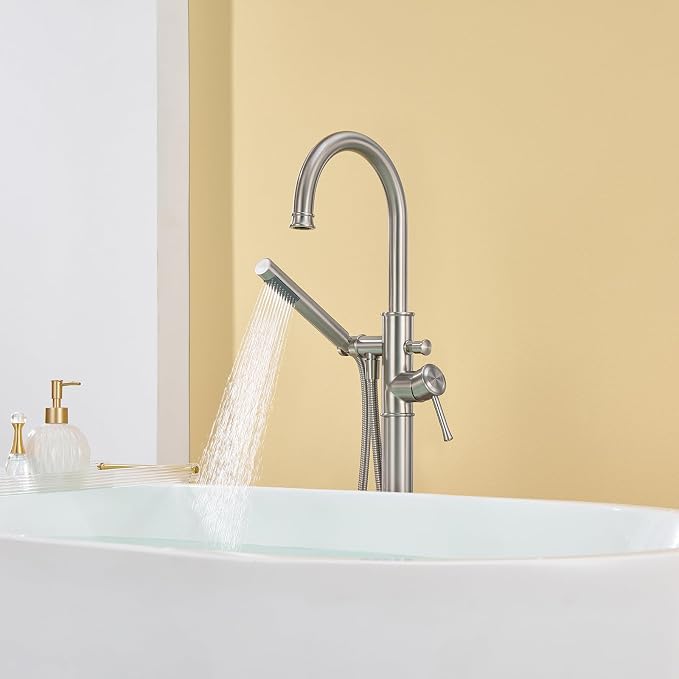 Free Standing Tub Faucet Brushed Nickel Freestanding Bathtub Faucet Floor Mount - Image 6
