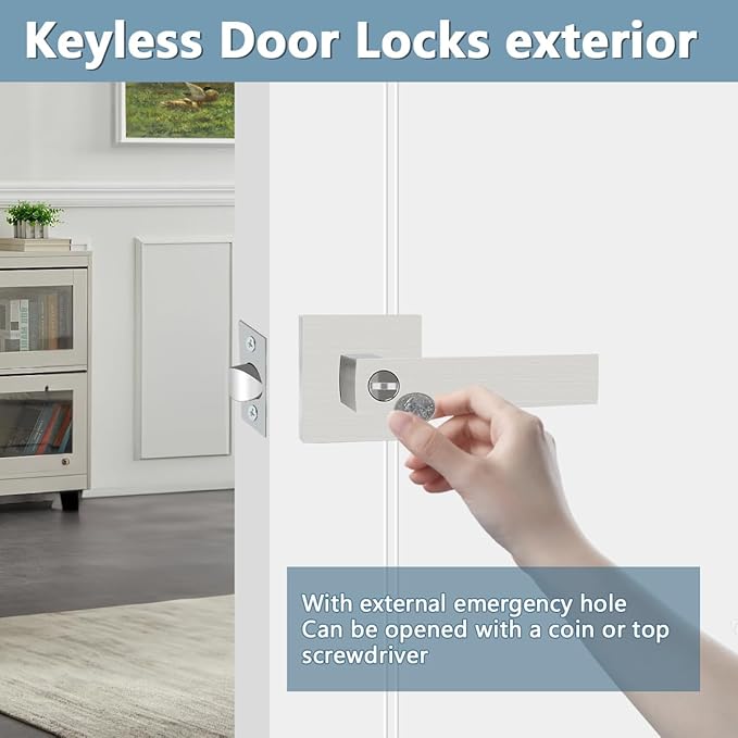 KAMOTA Privacy Door Levers, 4 Pack Satin Nickel Door Handles Bed and Bath Door - Image 5