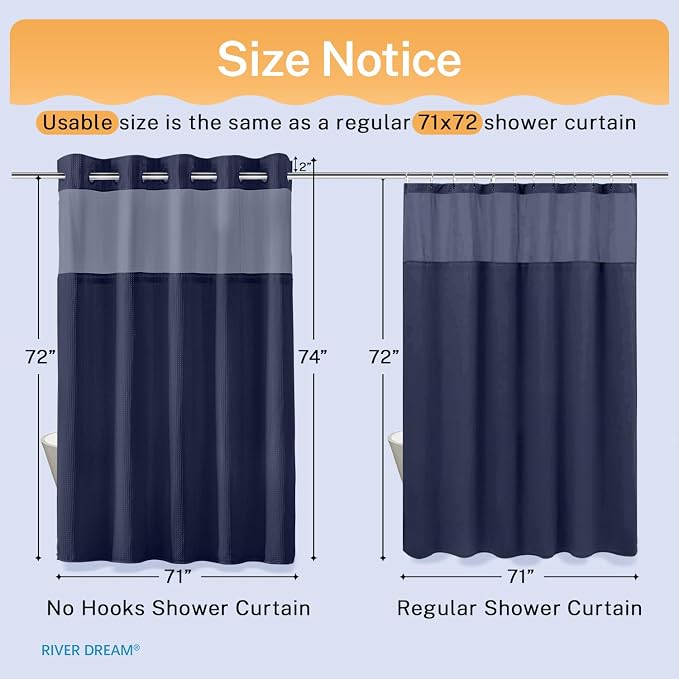 River Dream Heavyweight Navy Blue No Hooks Required Dotted Waffle Weave Shower - Image 6