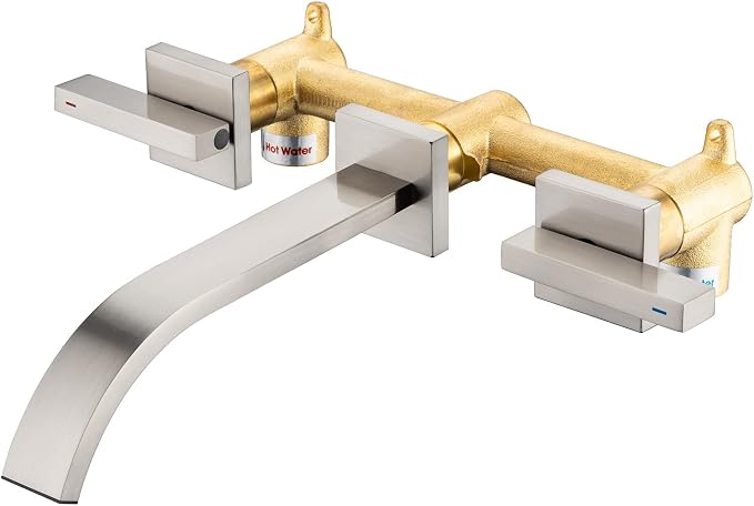 Brass Wall Faucet Brushed Nickel Wall Mounted Bathroom Faucet, Wall Mount by Pattlye