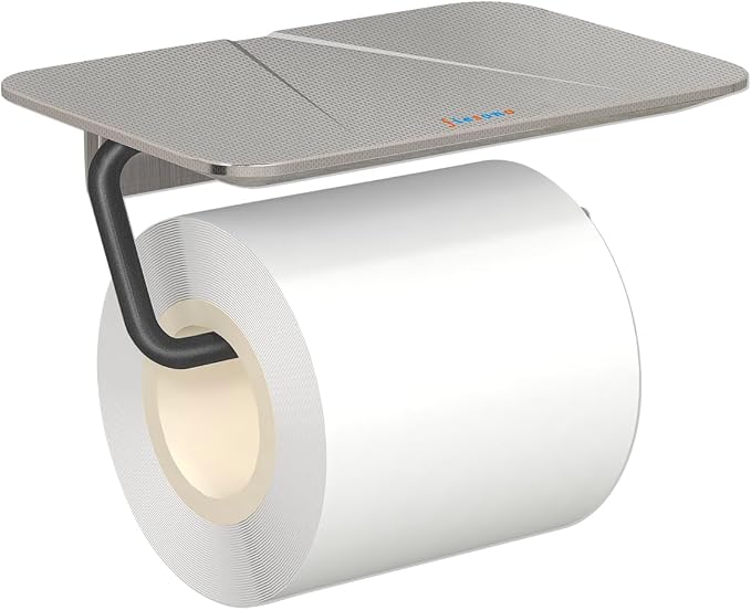 Toilet Paper Holder with Shelf, Stainless Steel Toilet Tissue Roll Holder by FIESONO