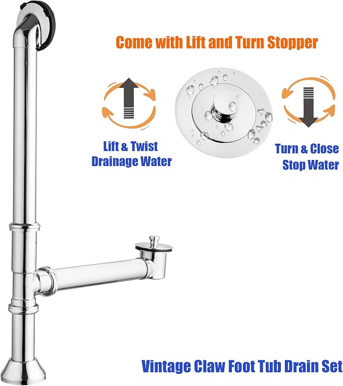 Artiwell Vintage Claw Foot Tub Drain Kit - Image 2