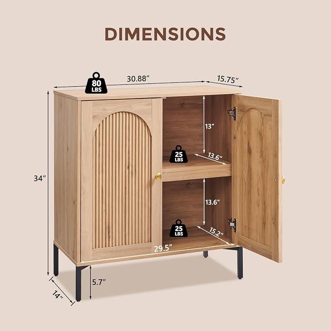 Bathroom Cabinet with Storage, 92.63" W Fluted Arched Free Standing Floor - Image 2