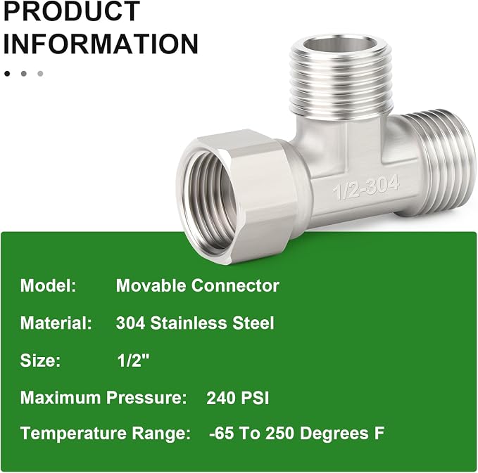 TAISHER 2PCS 304 Stainless Steel 3 Way Right Flexible Movable Tee Connector - Image 6