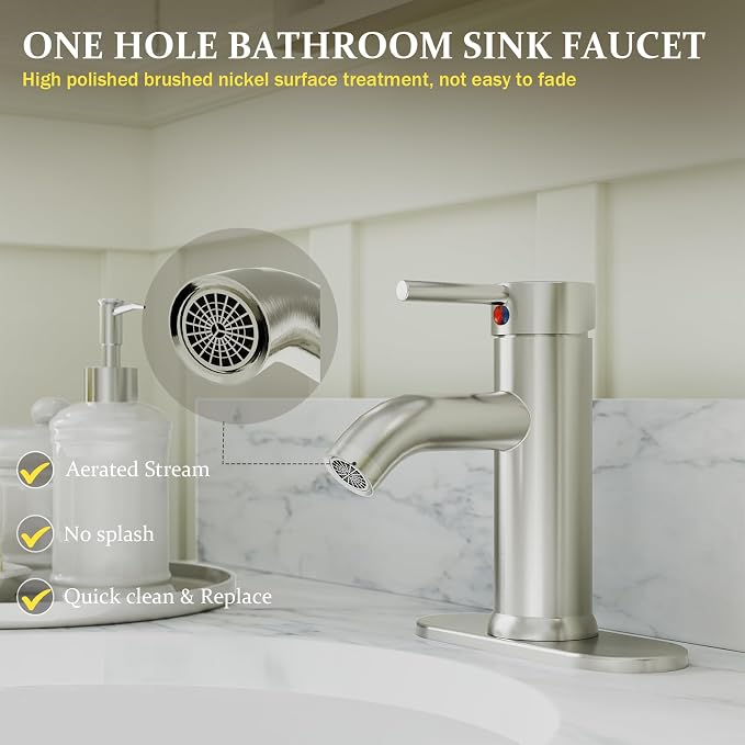 Brushed Nickel Bathroom Faucet Single Hole Single Handle Lavatory Basin Bath - Image 5