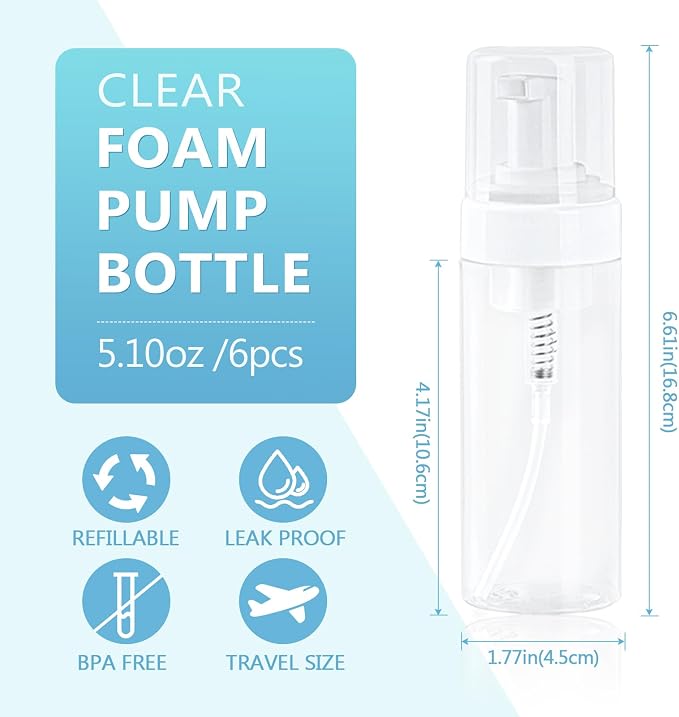 Foam Pump Bottle 5.1oz/150ml Clear Empty Foam Bottle Pump, Travel Foam Bottle - Image 2
