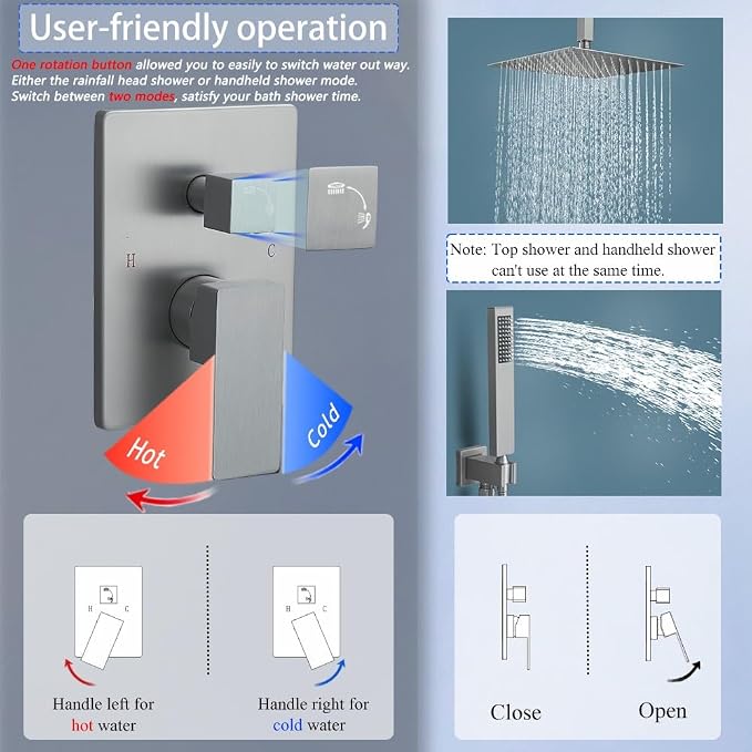 16 Inch Brushed Nickel Ceiling Mount Shower System Bathroom Luxury Rain Mixer - Image 6