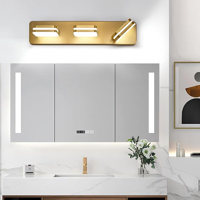 360° Rotate LED Dimmable Bathroom Vanity Light Fixtures, 1300LM Acrylic Gold - Image 9
