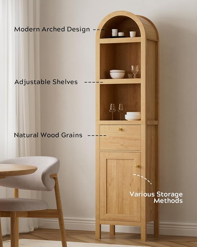 67" Tall Arched Bathroom Narrow Storage Cabinet - Image 3