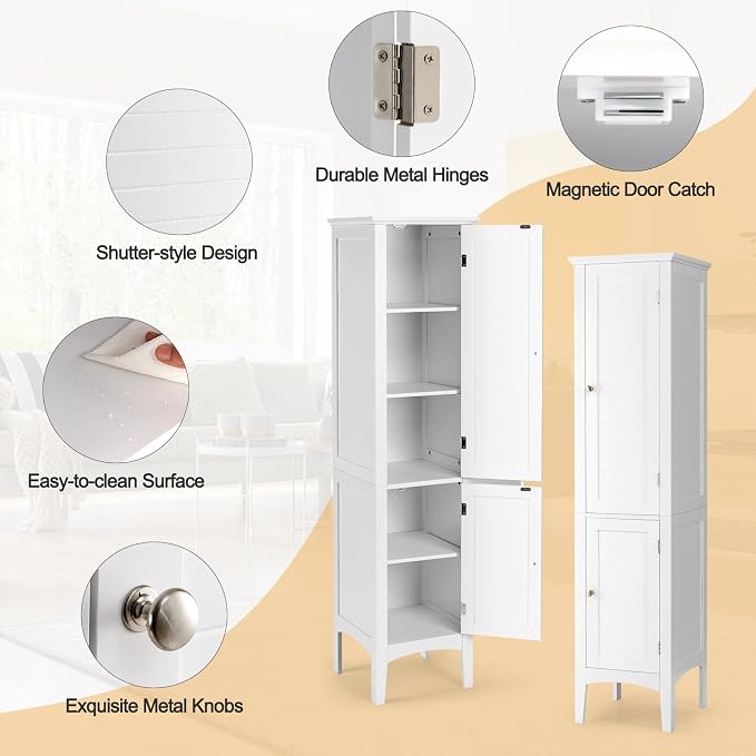 COSTWAY Tall Bathroom Storage Cabinet, 5-Tier Freestanding Linen Tower Cabinet - Image 7