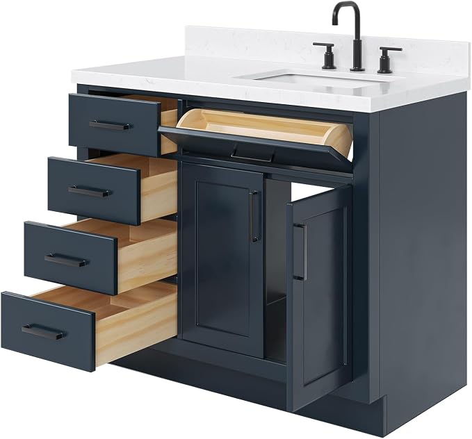 ARIEL Hepburn 42 Inch Single Sink Bathroom Vanity in Midnight Blue, 1.5" Edge - Image 7