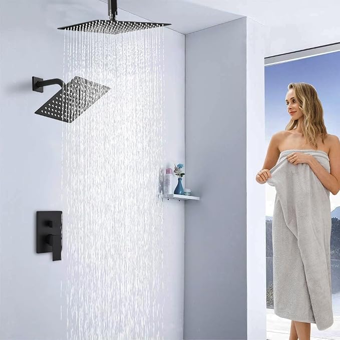 Shower Faucet Set Matte Black Shower System, Ceiling Mount 10 Inch Shower Head - Image 2