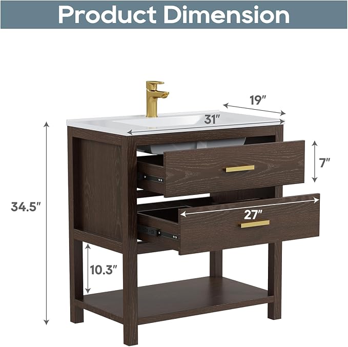 30 Inch Bathroom Vanity with Sink, Cabinet Sink Farmhouse Style with Drawers & - Image 7