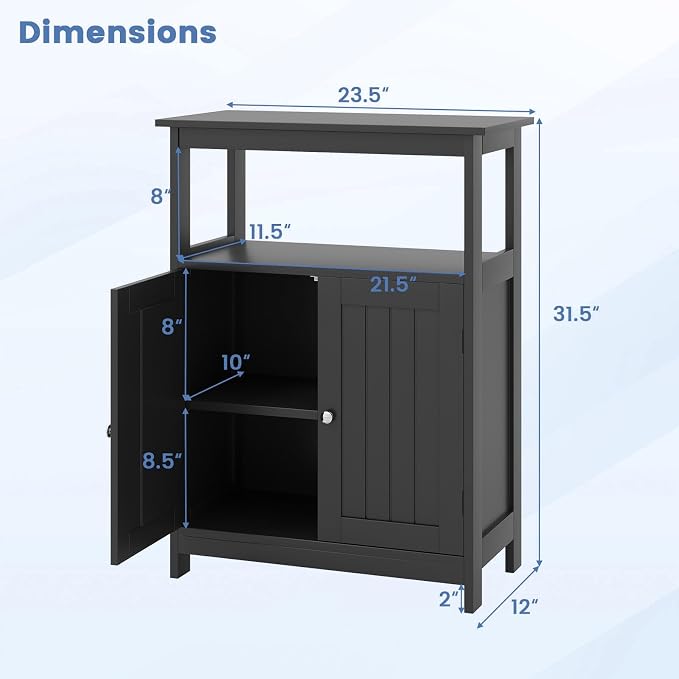 COSTWAY Bathroom Floor Storage Cabinet, Modern Wooden Freestanding Storage - Image 3