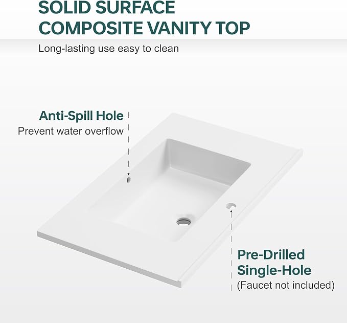 30 Inch Bathroom Vanity with Sink, Farmhouse Storage Cabinet with Drawers & - Image 7