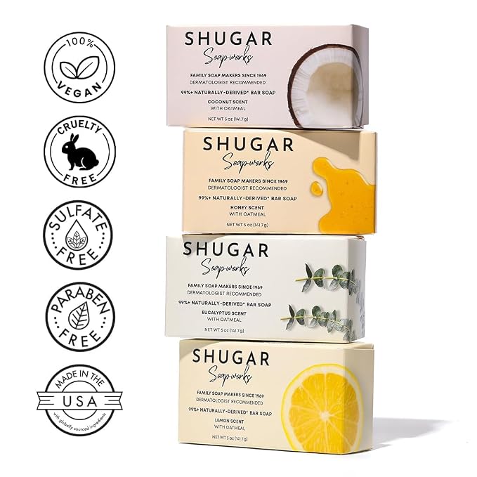 Shugar Soapworks Oatmeal & Eucalyptus 5 oz Beauty Bar Soap 8-Pack | Plant-Based - Image 9