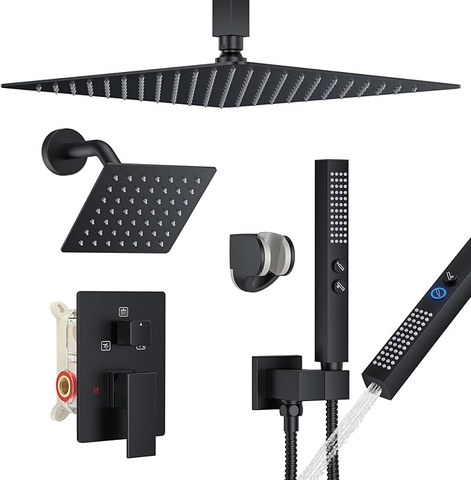 Shower Faucet Set, Ceiling Mount Shower System 12-inch & 6-inch Dual Shower by FAROLAN