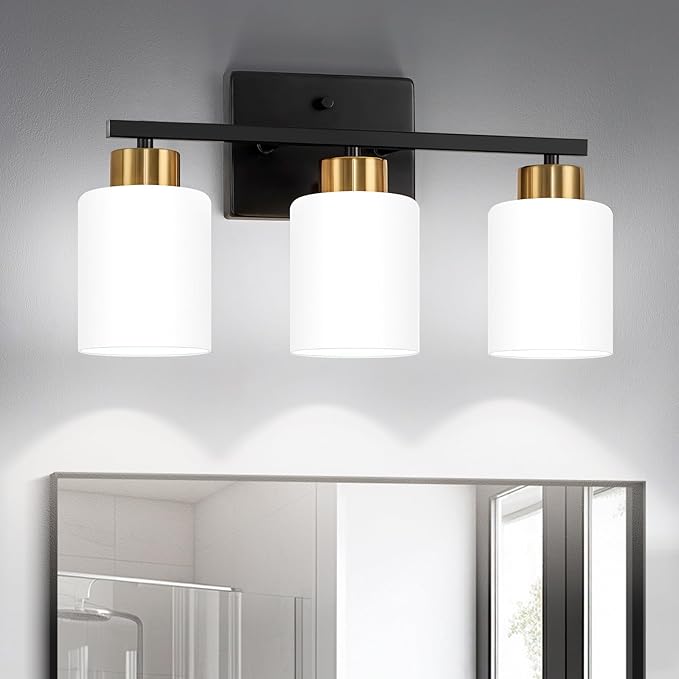 Black and Gold Bathroom Light Fixtures, 3-Light Modern Vanity Light Over Mirror by FonmYim