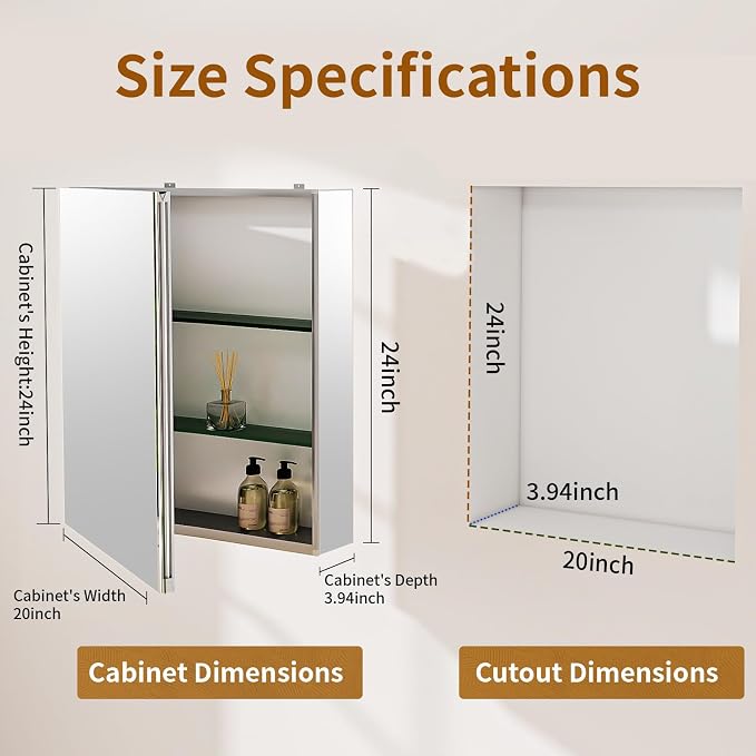 BEAUTYPEAK 20 x 24 Inch Medicine Cabinet - Image 2