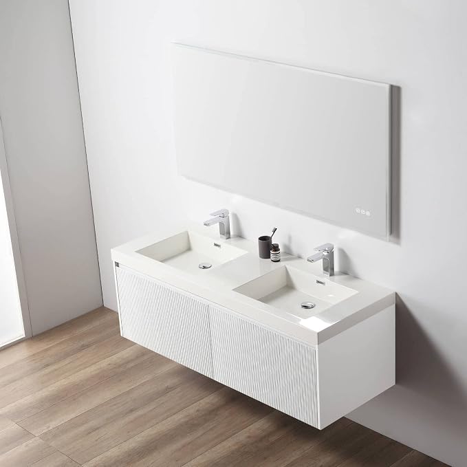 Blossom 60 Inch Double Sink Bathroom Vanity, All Wood Wall Mounted Floating - Image 6