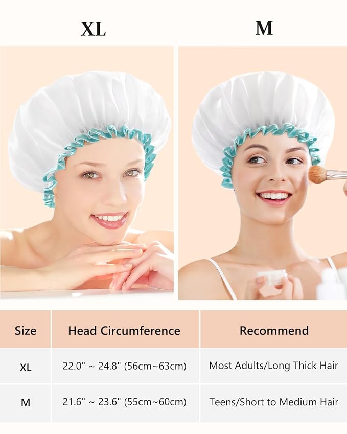 mikimini White Shower Cap for Women and Girls 2 Pack, Double Waterproof - Image 2