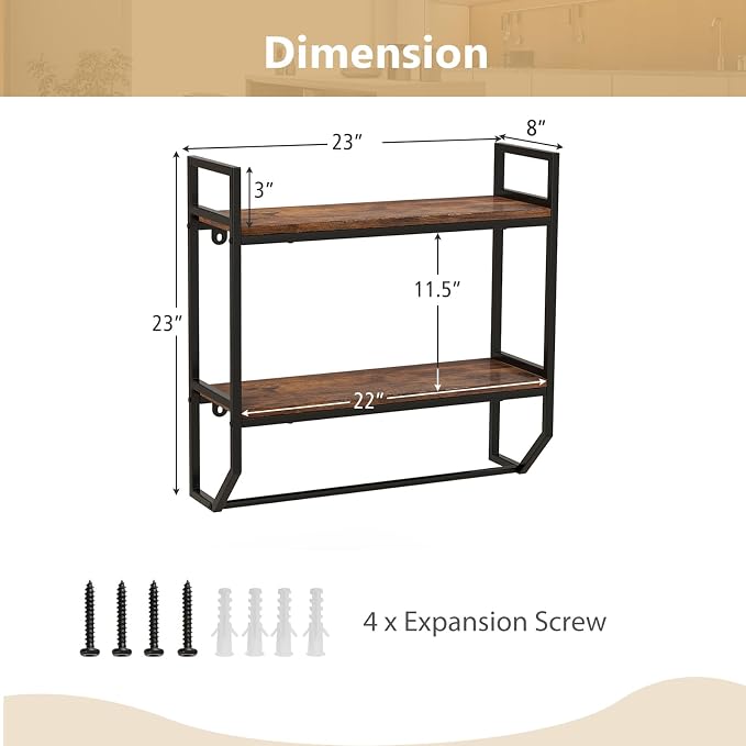 POWERSTONE 2-Tier Bathroom Towel Rack Industrial Wall Mounted Shelf - Image 5
