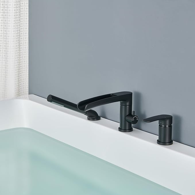 Waterfall Roman Tub Faucet Black Deck Mount Bathtub Faucets Brass Tub Filler - Image 8