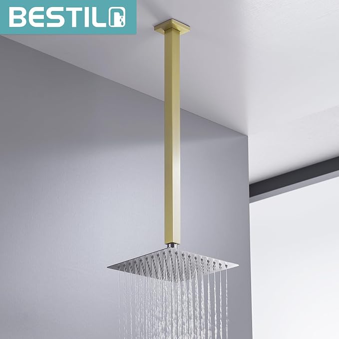 BESTILL 20 Inch Brushed Gold Ceiling Mount Shower Arm and Flange, Square Rain - Image 4
