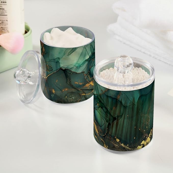 MNSRUU 4 Pack Qtip Holder Organizer Dispenser Turquoise Green Marble Bathroom - Image 5
