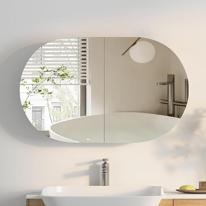 Oval Medicine Cabinet Mirror for Bathroom, Oval Mirror Cabinet Wall Mounted by Mepplzian