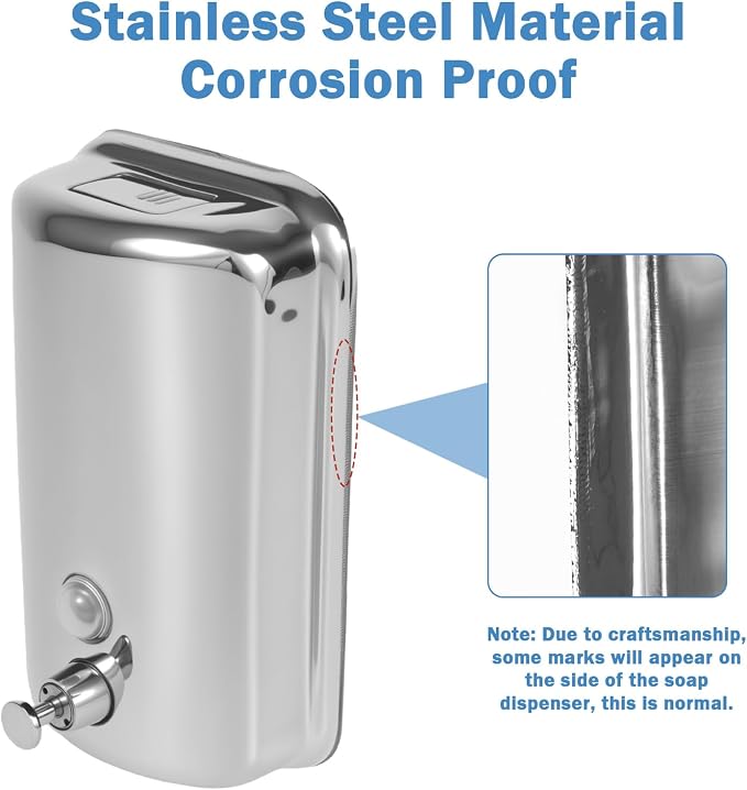 4 Pack 1000ml Commercial Soap Dispenser Wall Mount, Stainless Steel Hand Soap - Image 6