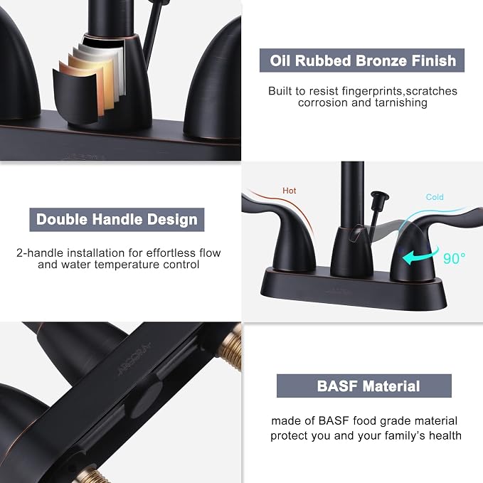 Oil Rubbed Bronze Bathroom Faucet, ARCORA 4 Inch Centerset Bathroom Sink Faucet - Image 5