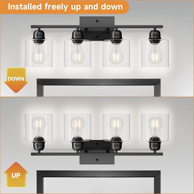 Modern 4 Light Bathroom Light Fixtures, 24 inch Black Vanity Lights - Image 4