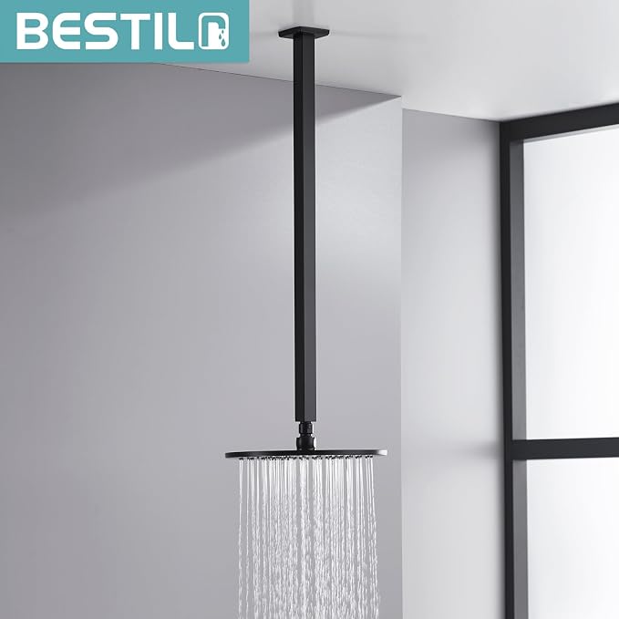 BESTILL 24 Inch Matte Black Ceiling Mount Shower Arm and Flange, Square Rain - Image 3