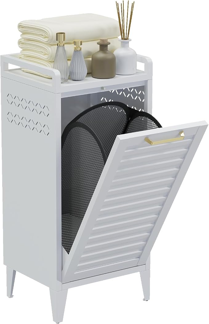 Metal Tilt-Out Laundry Hamper Cabinet, 50L Large-Capacity Hidden Hamper - Image 8
