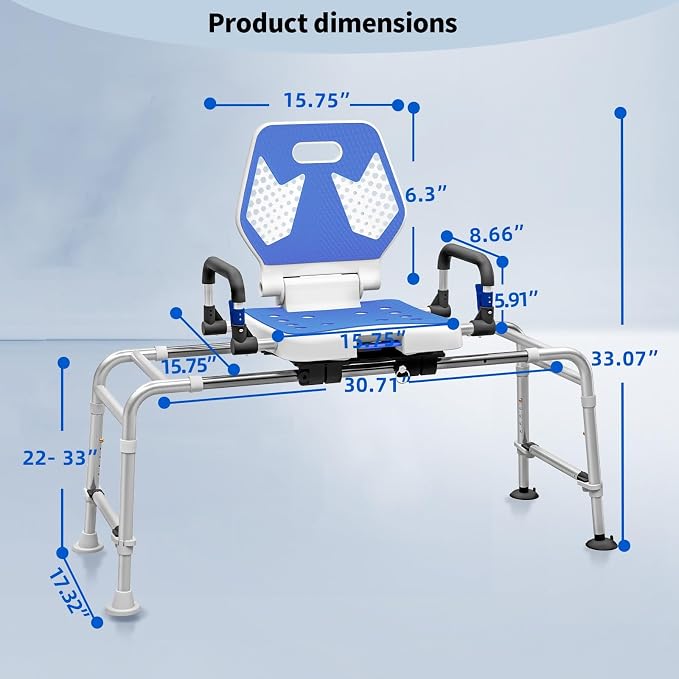 Sliding Shower Chair Swivel Tub Transfer Bench - Image 9