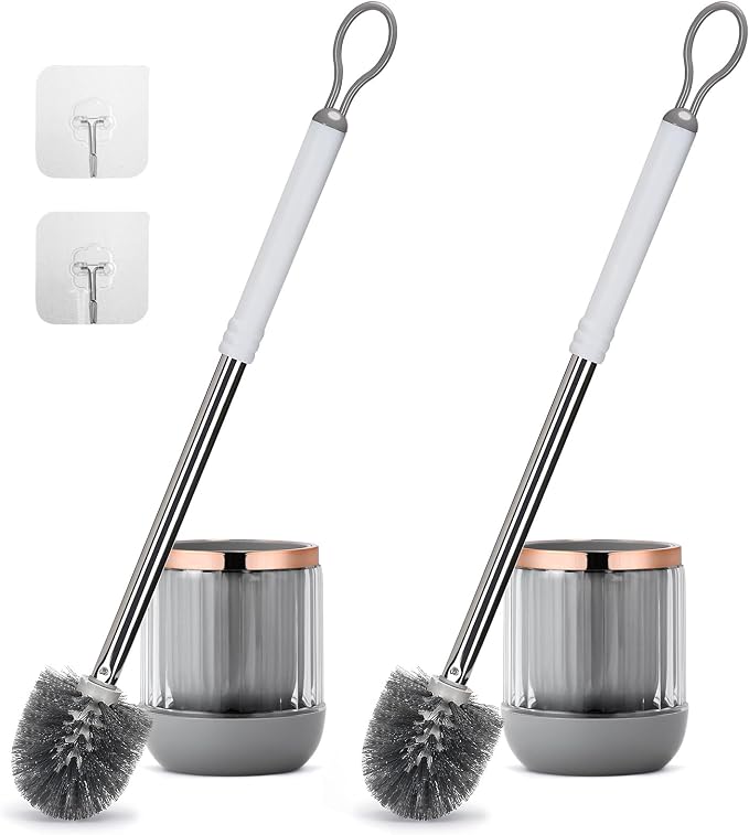 Toilet Bowl Brush and Holder 2 Pack Long Handle Toilet Brush by GUCOLUBU