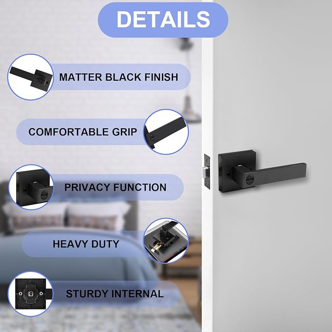 Privacy Door Levers, 8 Pack Matte Black Door Handles Heavy Duty Bed and Bath - Image 7