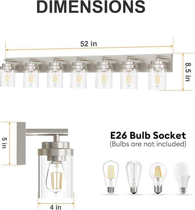 IZORRO Bathroom Vanity Light Fixture, 7-Light 51 Inch Brushed Nickel Bathroom - Image 2