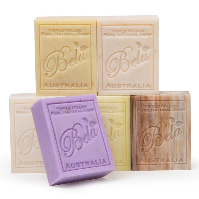 BELA Triple Milled Soap Variety Pack 3.3 OZ Pack of 6, Long Lasting French by BELAPURENATURALSOAPSANDODORELIMINATINGHOMEFRAGRANCES
