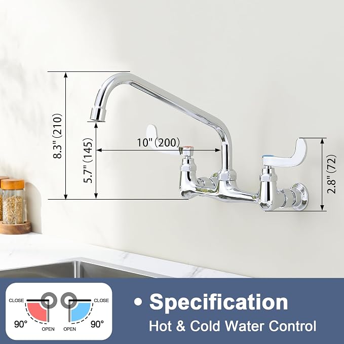 Wall Mount Commercial Sink Faucet Long Handles Wall Mounted Kitchen Faucet 8 - Image 2