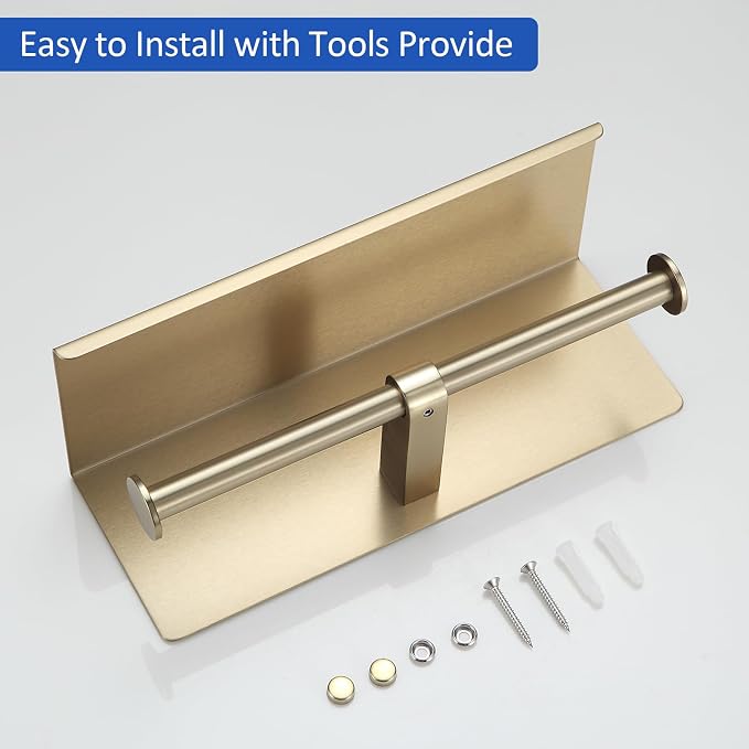 BGL Toilet Paper Holder with Shelf Matte Brushed Gold Double Head Toilet Tissue - Image 5