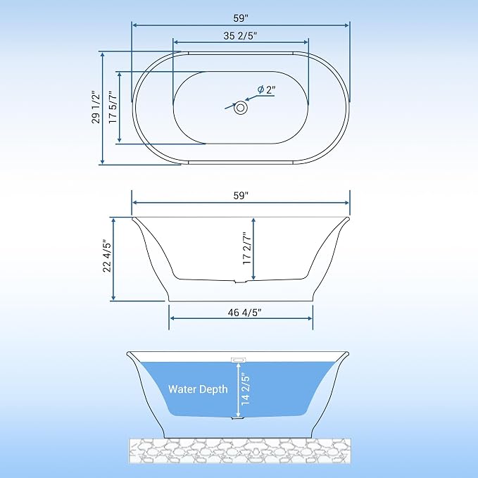 59" Acrylic Freestanding Bathtub, Contemporary Soaking Tub, CUPC Certified - Image 2