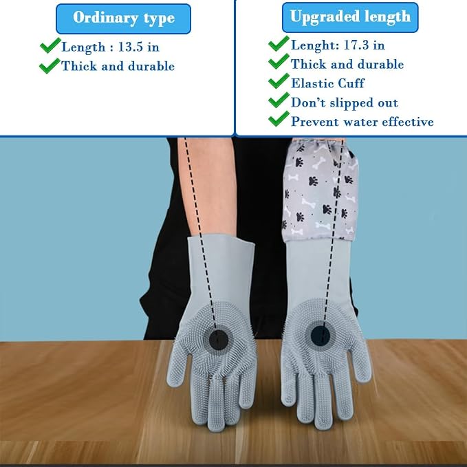 Pet Grooming Gloves Pet Hair Remover Cat, Dog Washing Gloves Silicone Heat - Image 2
