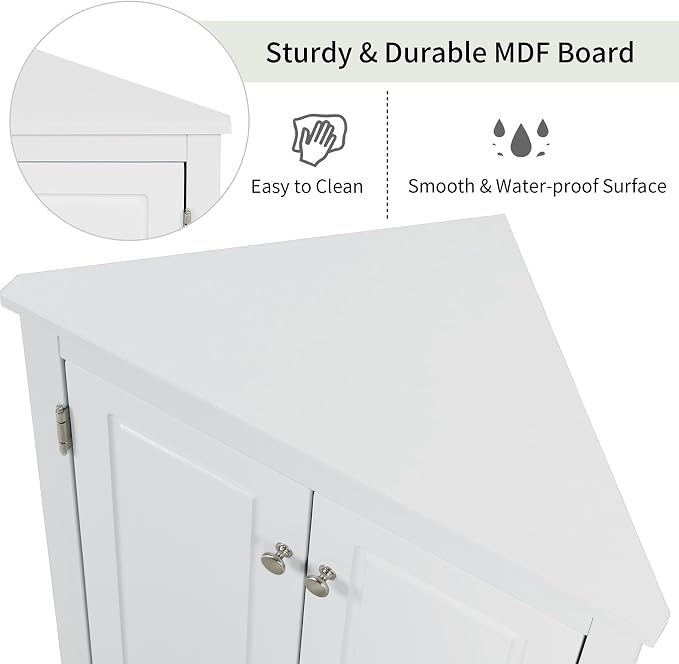 Corner Storage Cabinet with Adjustable Shelves, Triangle Bathroom & Kitchen - Image 4