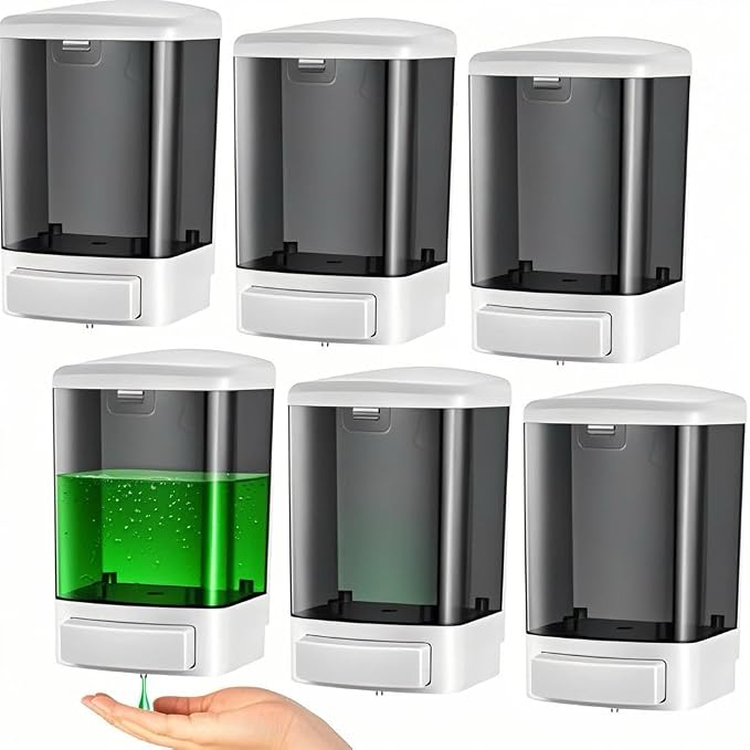 6-Pack Soap Dispenser Wall Mount 1000ml –Commercial Heavy-Duty Plastic Liquid by CATTREES