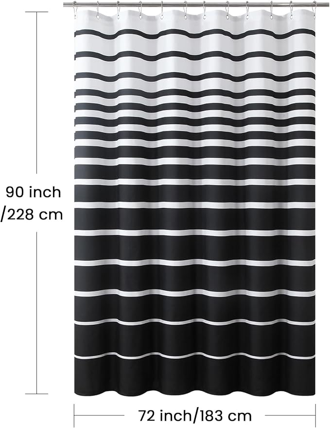 90 Inch Black Shower Curtain, Extra Long Modern Black and White Stripe - Image 6
