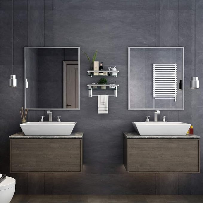 VOLPONE Glass Bathroom Shelf 15.7in Bathroom Shelf Wall Mounted Floating Glass - Image 4