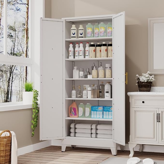 75" Tall Metal Kitchen Pantry Storage Cabinet, Freestanding Cupboard - Image 8