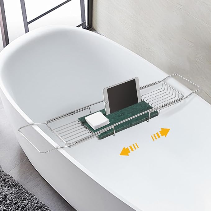 Bathtub Tray Caddy for Luxury Bath, Stainless Steel 26.8-35.4 in Expandable by DYRABREST